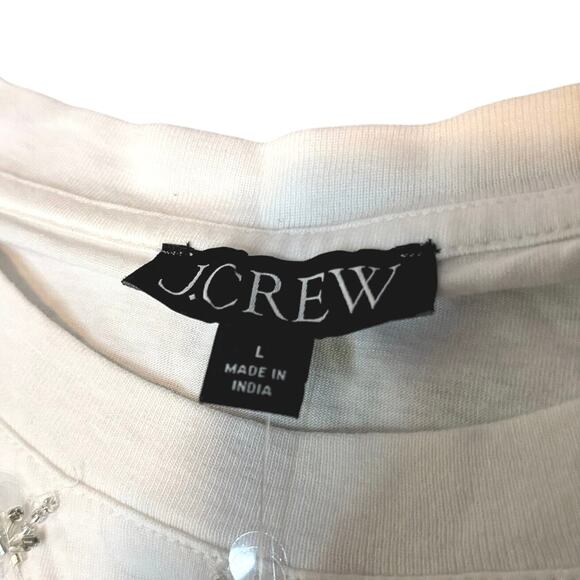 NWT J.Crew White Sequin Cropped Cotton Tee Shirt Size L - Picture 5 of 7